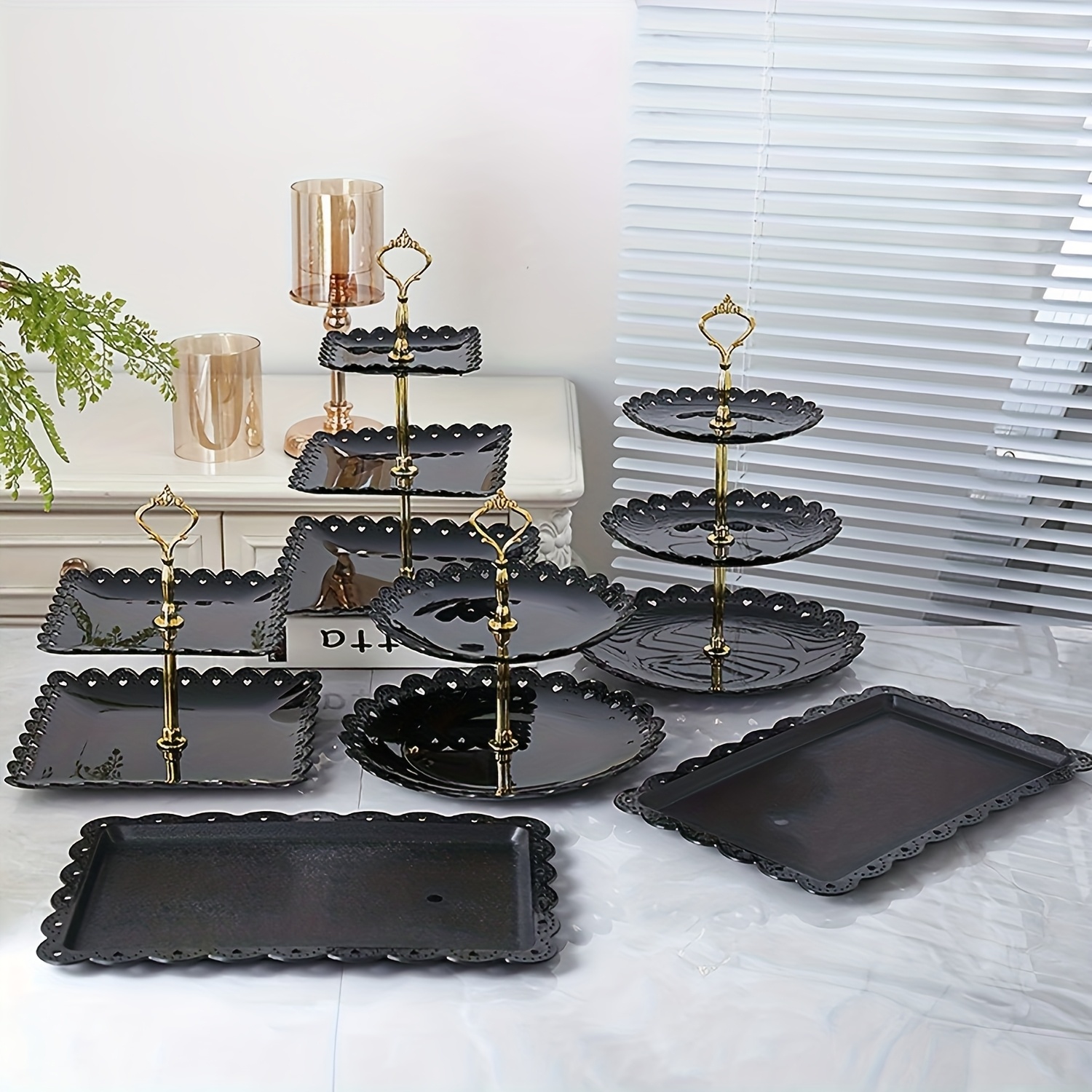 TEMU 6pcs Party Dessert Display Stand, Three-tier Shelf, Two-tier Shelf And Dessert Tray Set. Suitable For Birthdays, Parties, .