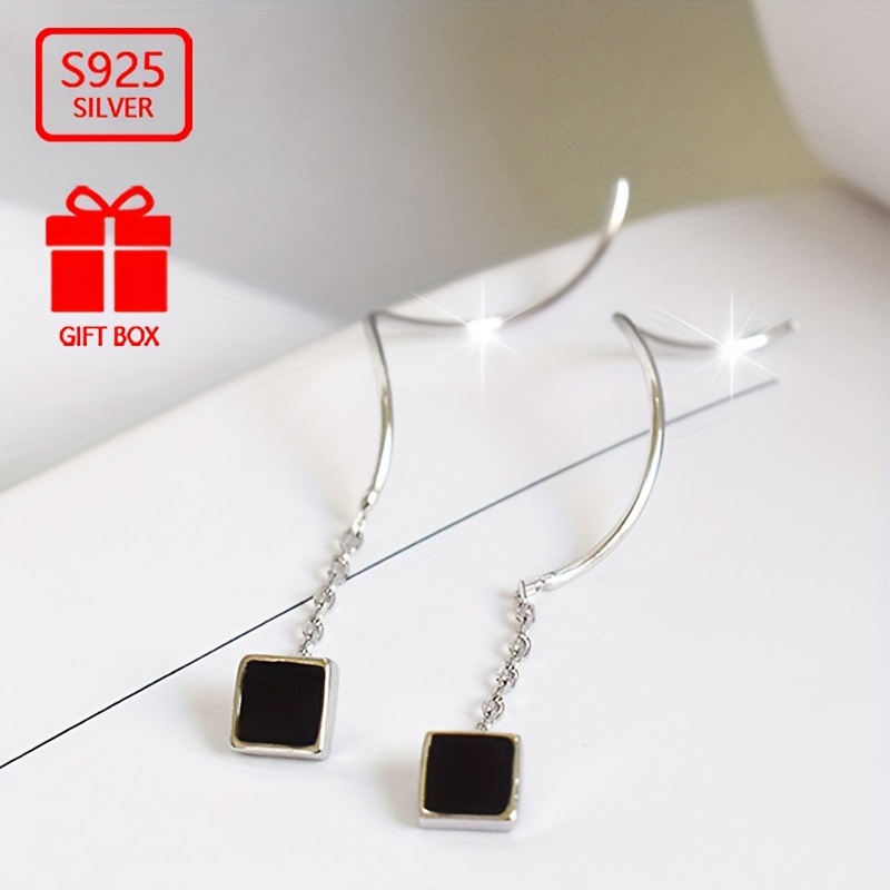 Vana 925 Silver Stud Earrings, Resin Square Design, Wave Tassel, No Plating