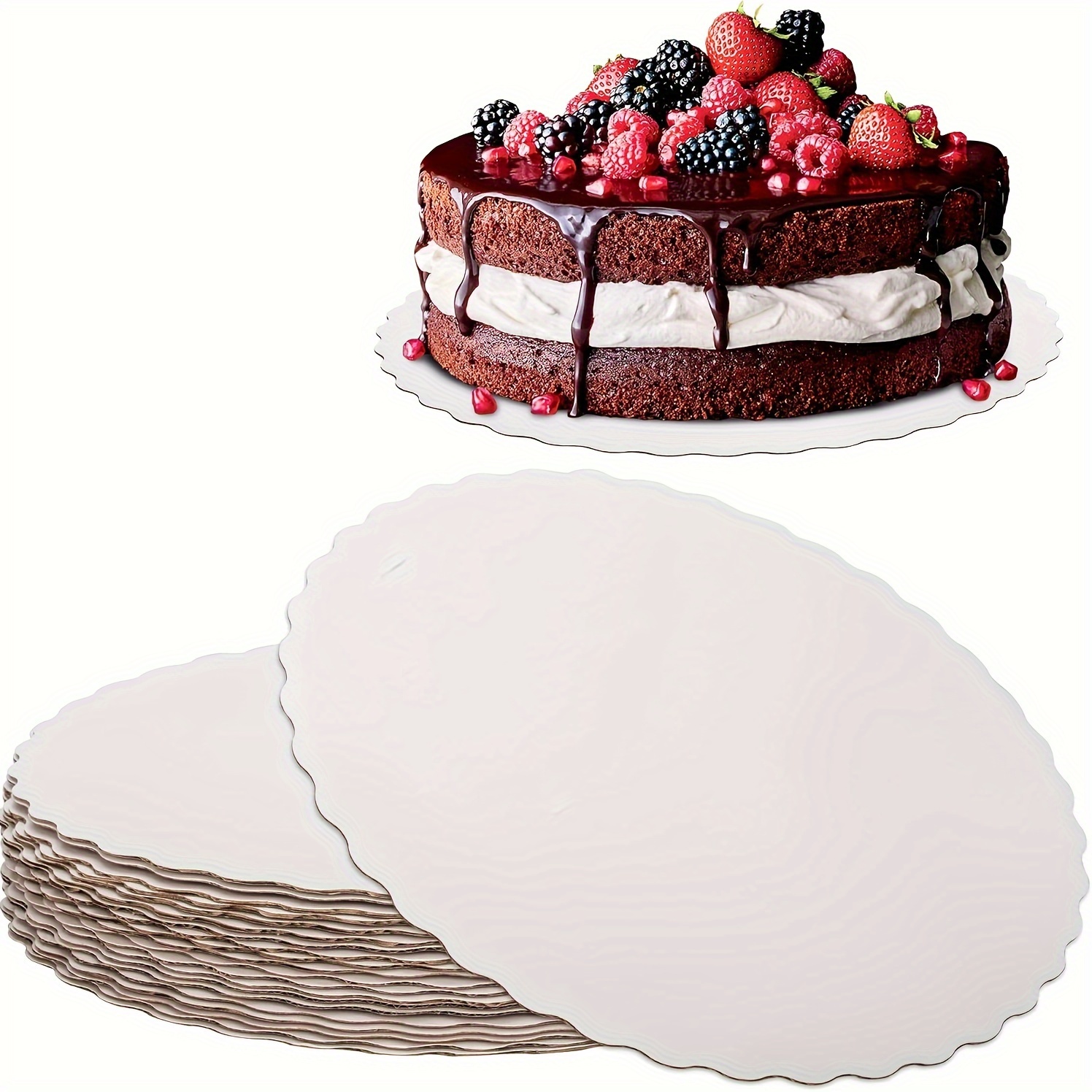 

6-pack Cardboard Cake Boards - 8", 10", 12" Round Disposable Cake Circles For Birthday & Christmas - Sturdy Base For Cake Decorating & Pizza