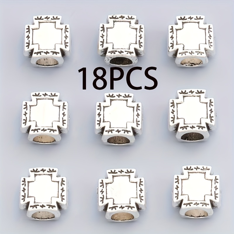 TEMU 18pcs de perles d'espacement à large bord de croix avec grand trou, style argent antique, en alliage de , idéales pour la création de bijoux, y