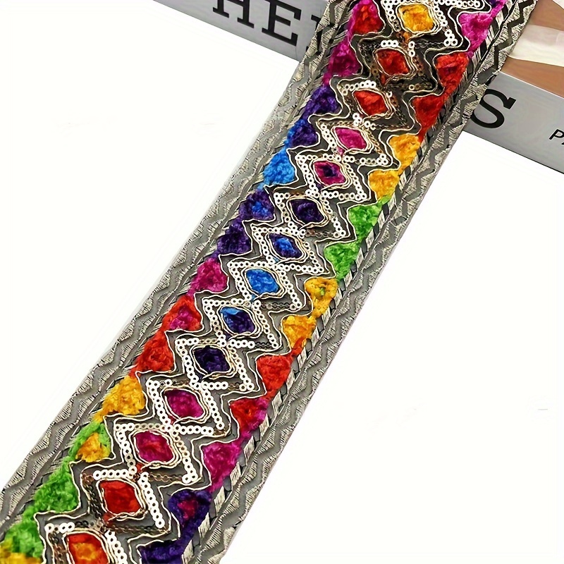 E-shop 1 Meter bunte, bestickte Spitze, Vintage ethnische Zierborte, DIY Näh- und Strickzubehör, verschiedene Farben, Kunsthandwerk und Nähzubehör