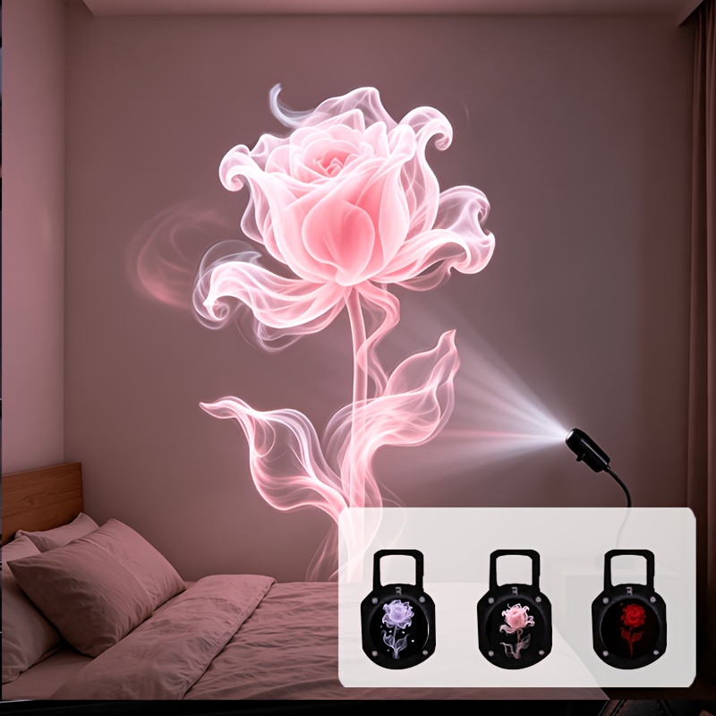 TEMU Fantasy Creative Floral Night Light - Usb-powered Portable 360 Degree Rotating Led Projection Light - Interchangeable Floral Pattern Slides -