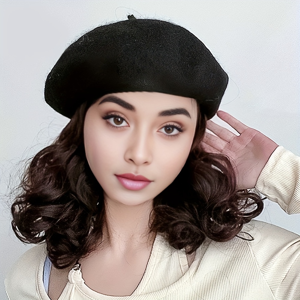 

Elegant Curly Wave Beret Wig Hat For Women - 100% Fiber, Network Cap With Attached Hair Extensions - Chic French Fashion Winter Cap, Ideal Christmas Gift