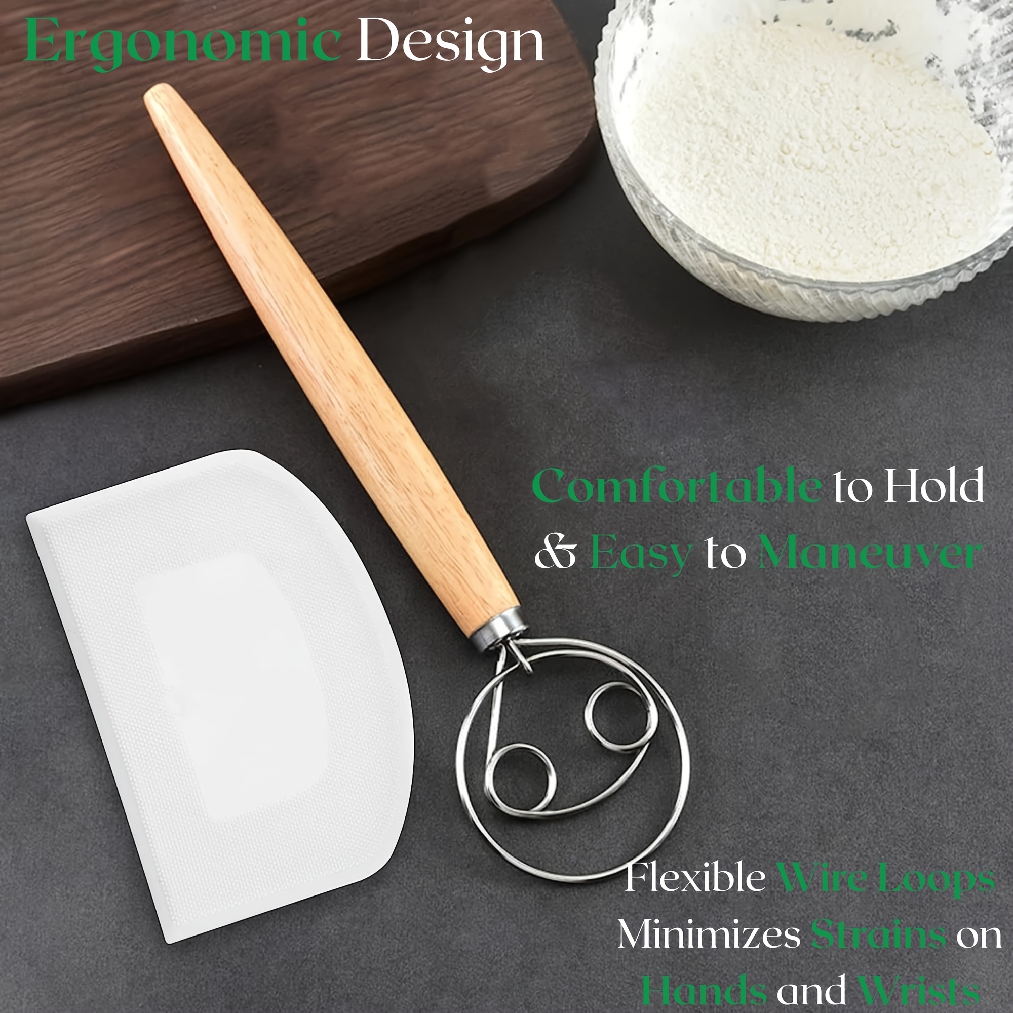 Stainless Steel Coil Mixer Set With Dough Scraper, Multi-functional Baking Kit