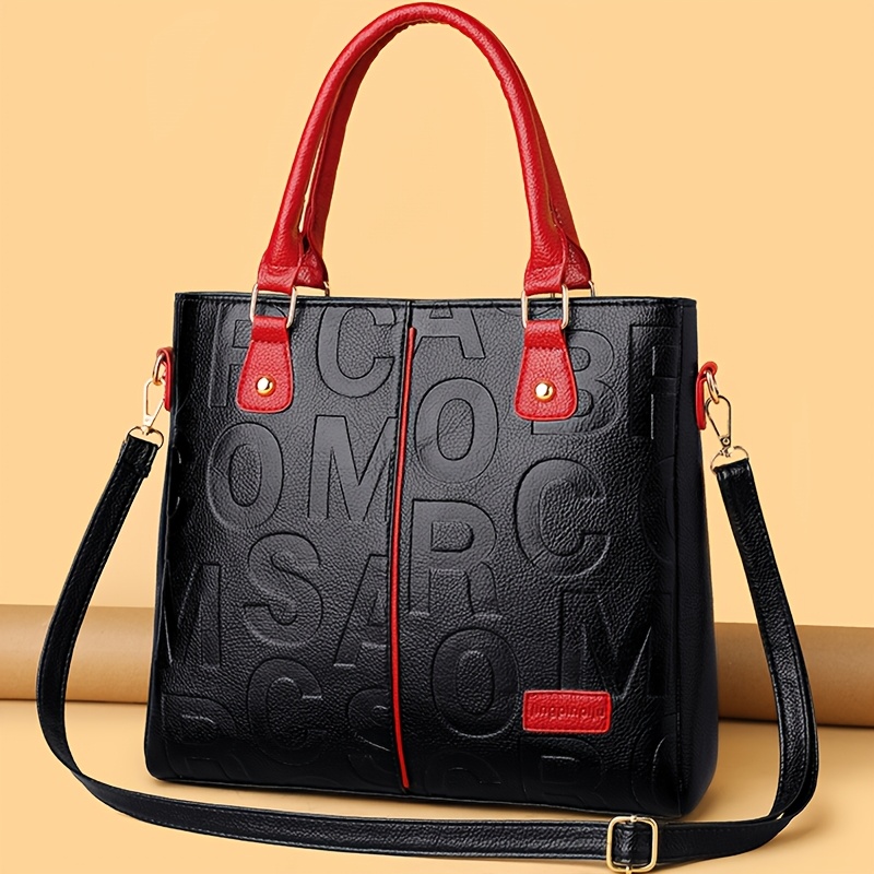 TEMU Special Embossed And Embossed Contrast Women's Crossbody Bag, Versatile Large Capacity Letter-embellished Minimalist Women's Shoulder Bag,