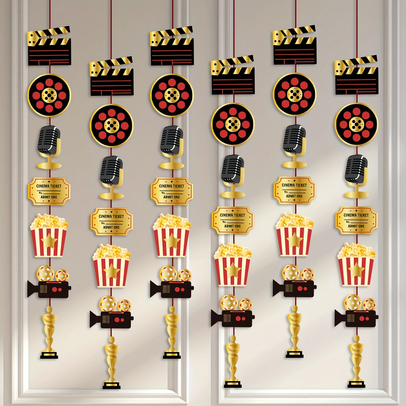 TEMU Movie Night Party Supplies Movie Night Garland Banner Streamers Hanging Decorations Red Carpet Cutouts Banner Hanging Movie Theater Themed For