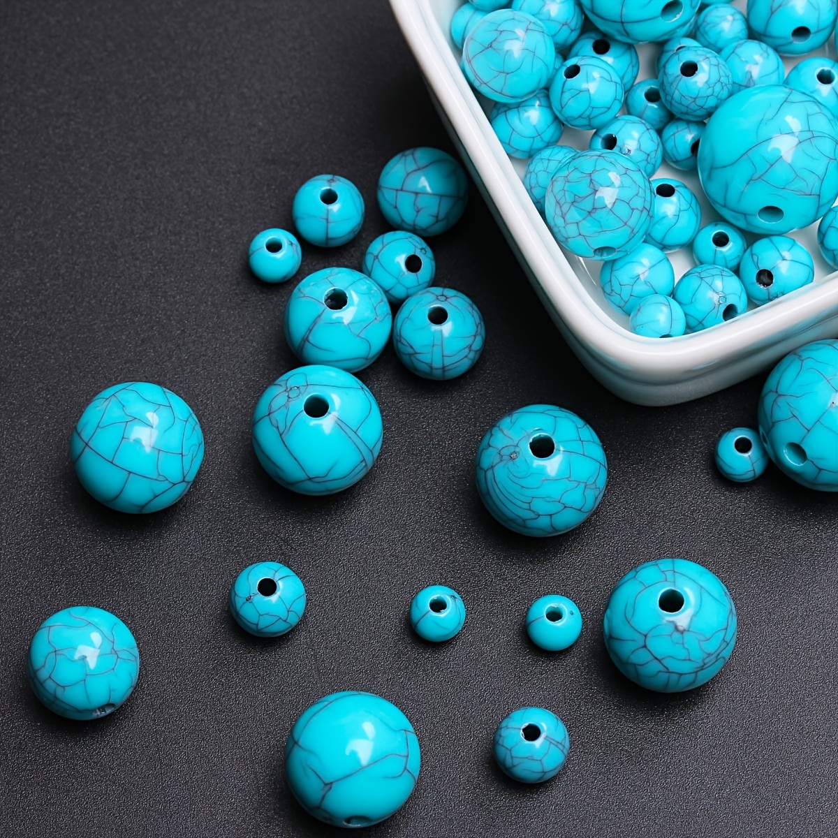 

10/20/50/100/200pcs 6-16mm Top Grade Resion Turquoise Round Loose Beads Unique For Jewelry Making Diy Bracelets Necklace Handcrafts Beading Material