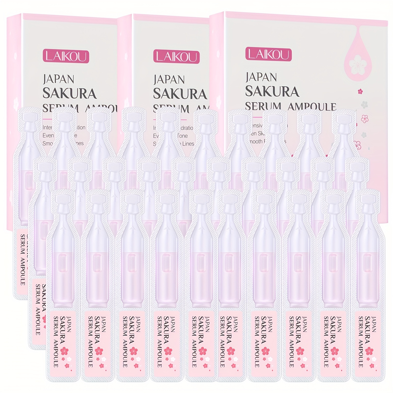 3pcs Japan Sakura Serum Ampoule, Hydration Formula With Hyaluronic Acid, Niacinamide, Vitamin C For Moisturizing Skin, Facial Serum For Skincare Beginner, Dry Combination Skin