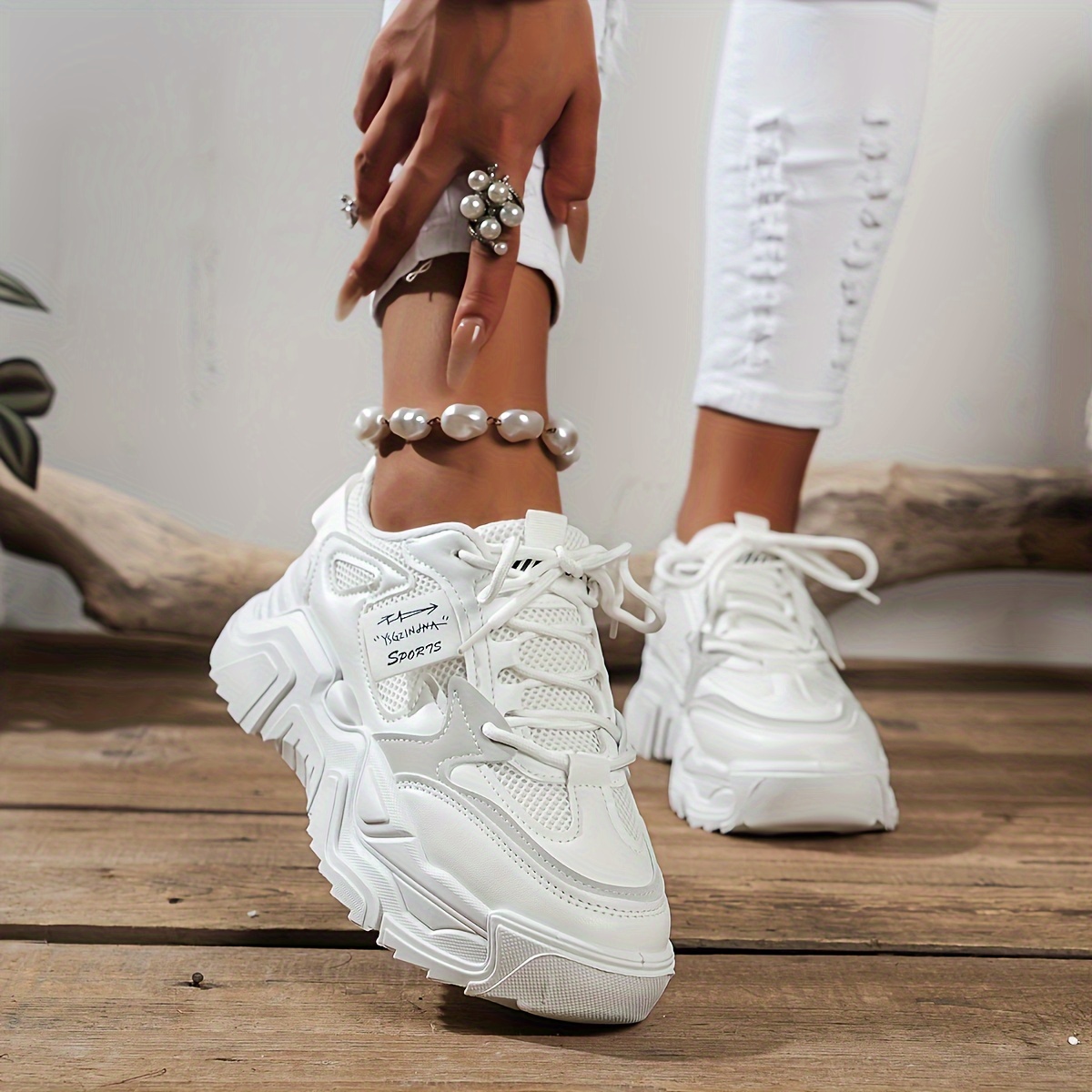 Chunky Trainers Ladies White Mesh Trainers Uk LUCKY STEP Chunky