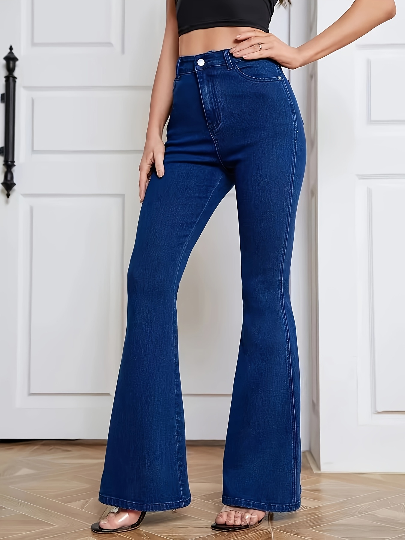 womens high waist stretch denim flare pants casual bell Temu Bahrain