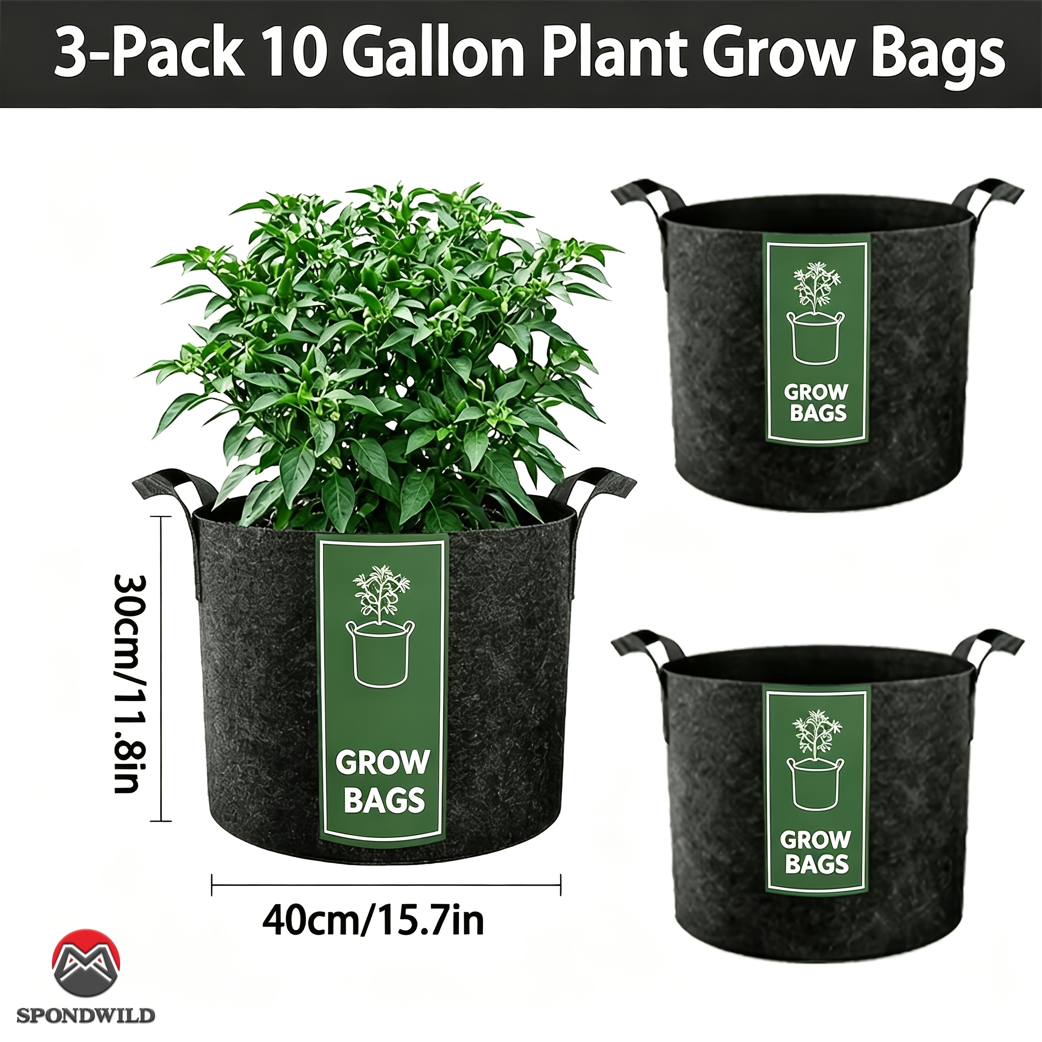 TEMU 3-pack 10 Gallon Grow Bags, Breathable Non-woven Fabric Planting Bags With Handles, Reusable Planter Pot For Vegetable Tomato Potato Outdoor