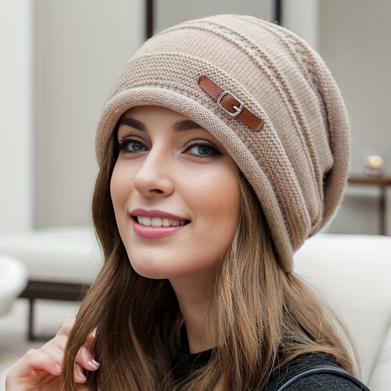 

Cozy Fleece-lined Knit Beanie For Women - Stretchy, Machine Washable, Autumn & Winter