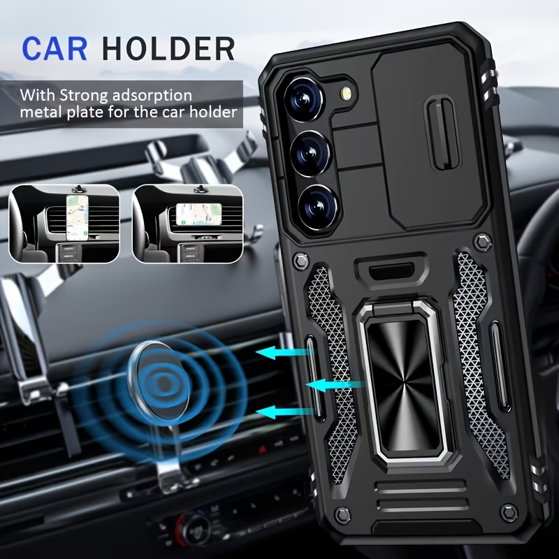 Husă de telefon: pentru for Samsung S26 S25 S24 S23 S22 S21 S20 Ultra A 42 A22 A 12 A32 A33 A51 A52 A72 A71 A73 A53 A14 A 13 A34 A54 A23 cu capac glisant pentru cameră, inel rotativ încorporat și suport rabatabil [Protecție completă a camerei] Husă de protecție
