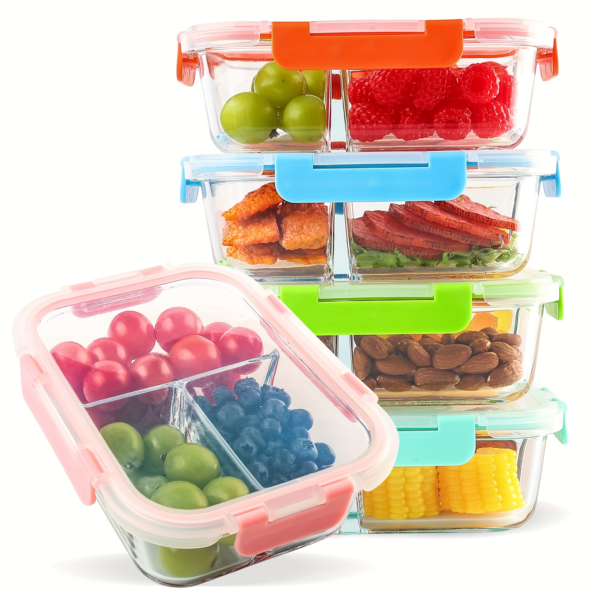 

10 Pcs Glass Food Storage Containers 2/3 Compartment With , Airtight Lunch Bento Boxes With Leakproof Snap Locking , Meal Prep Containers For Lunch, , , Kitchen (5 & 5 Containers)