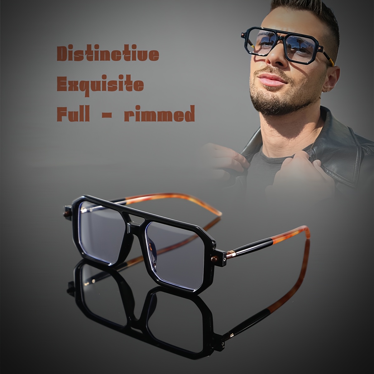 

1 Pair Men's Casual Square Full-rim Glasses, Anti-blue Light Pc Lens, Polycarbonate Frame, , Dual Beam Design, Fashionable Eyewear For Daily And