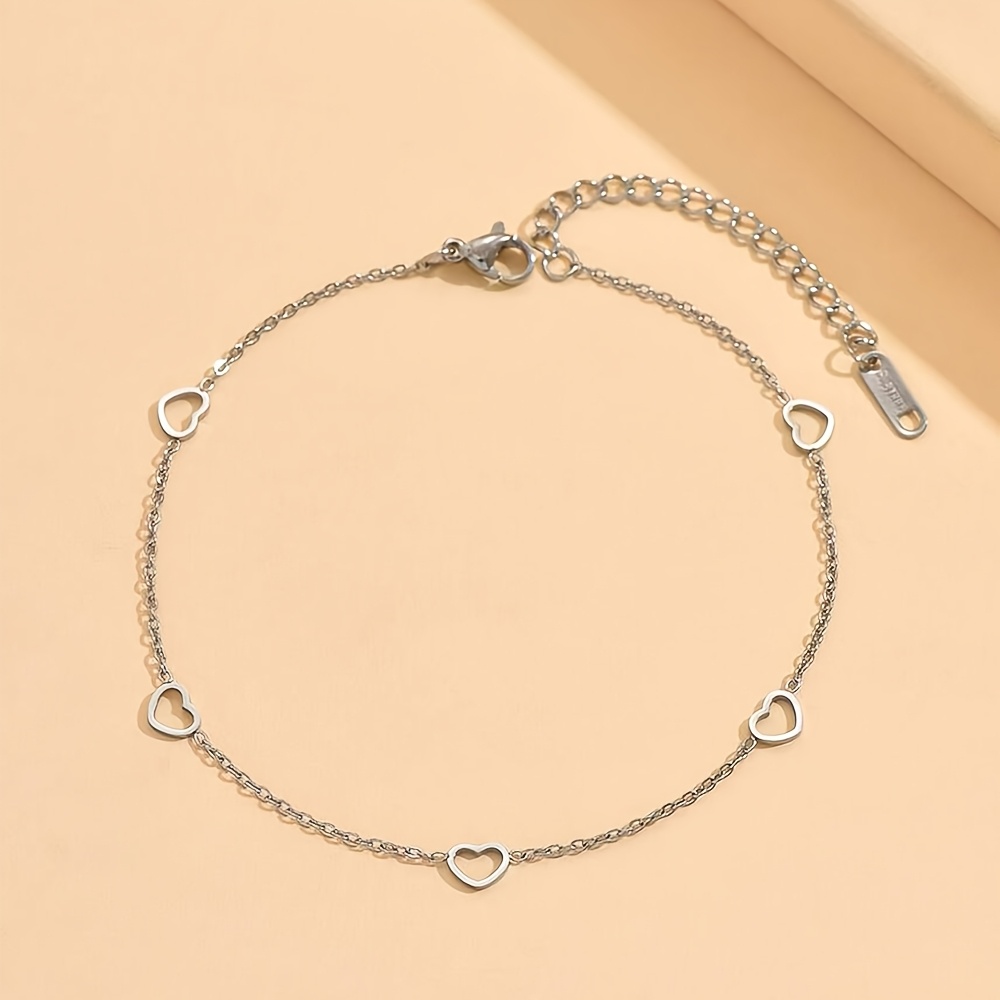 Ladies' Heart-shaped Anklet, Exquisite And Cute 304 Stainless Steel Jewelry Gift For On Holidays, For Teenager