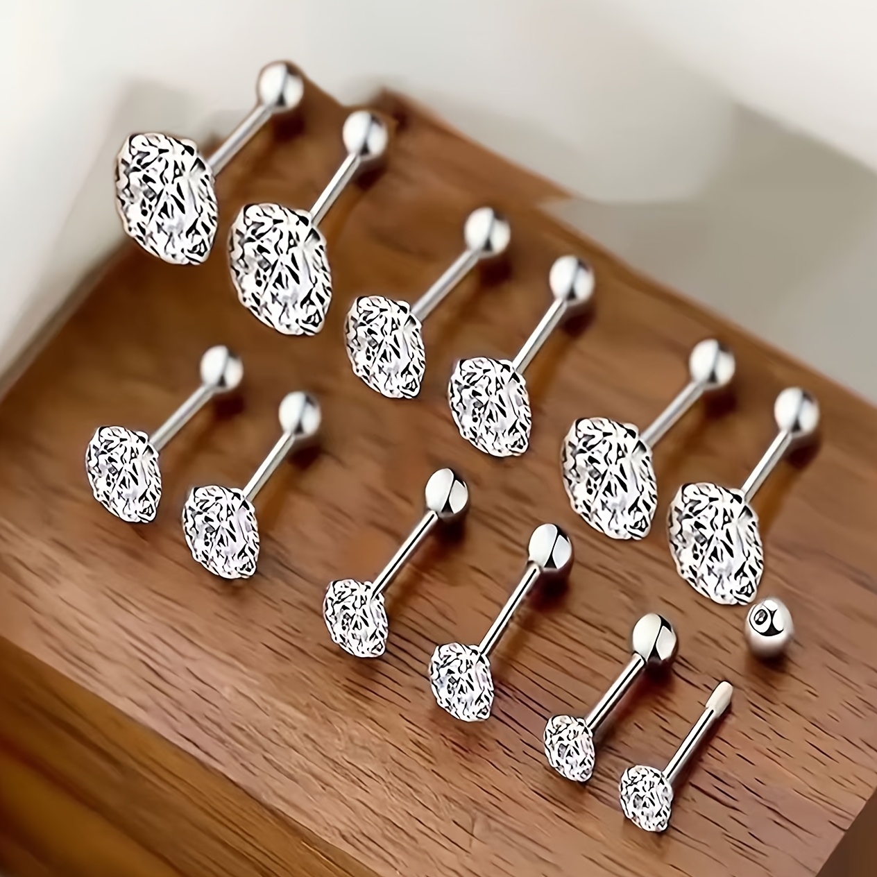 TEMU Spring/summer 6 Pairs Of Stainless Steel Silvery Four-claw Round Synthetic Cubic Zirconia Stud Earrings, To Remove While Sleeping, For Ear