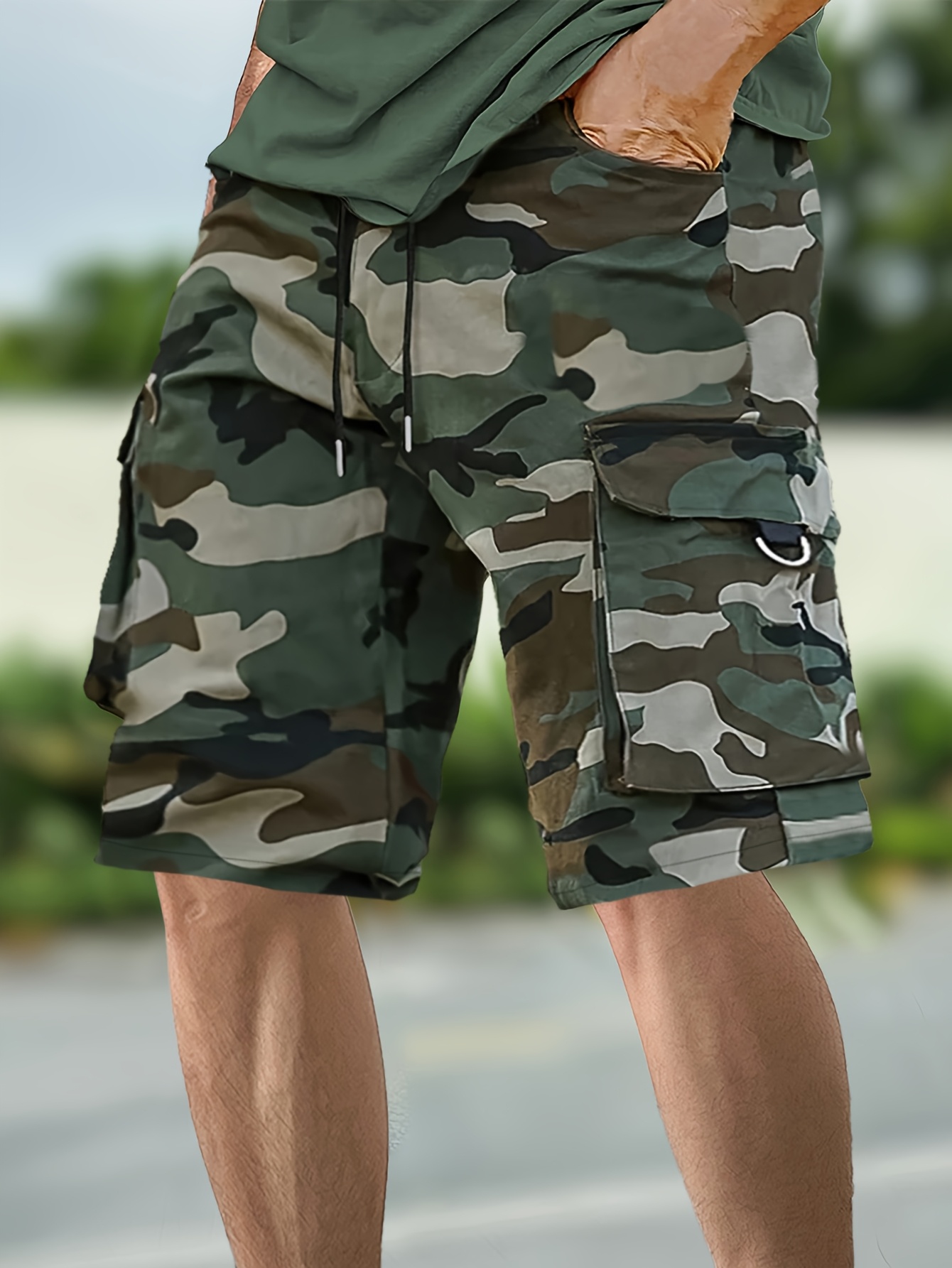 Men'S Summer Camouflage Cargo Shorts Waist And Multiple Pockets, Perfect for Casual Outdoor Activities