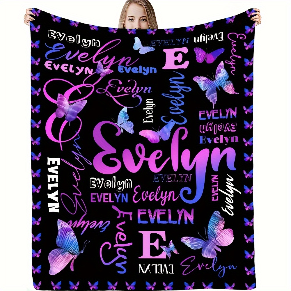 

Personalized Butterfly Print Fleece Blanket: Custom Your Name Pattern, Soft And Warm, Perfect For Bed, Sofa, Travel, Camping, Or - Available In Various Sizes