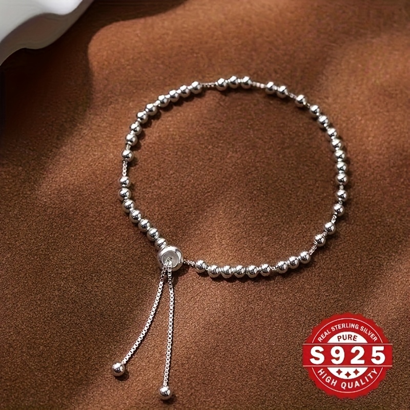 Adjustable 925 Silver Bead Ball Bracelet for Women