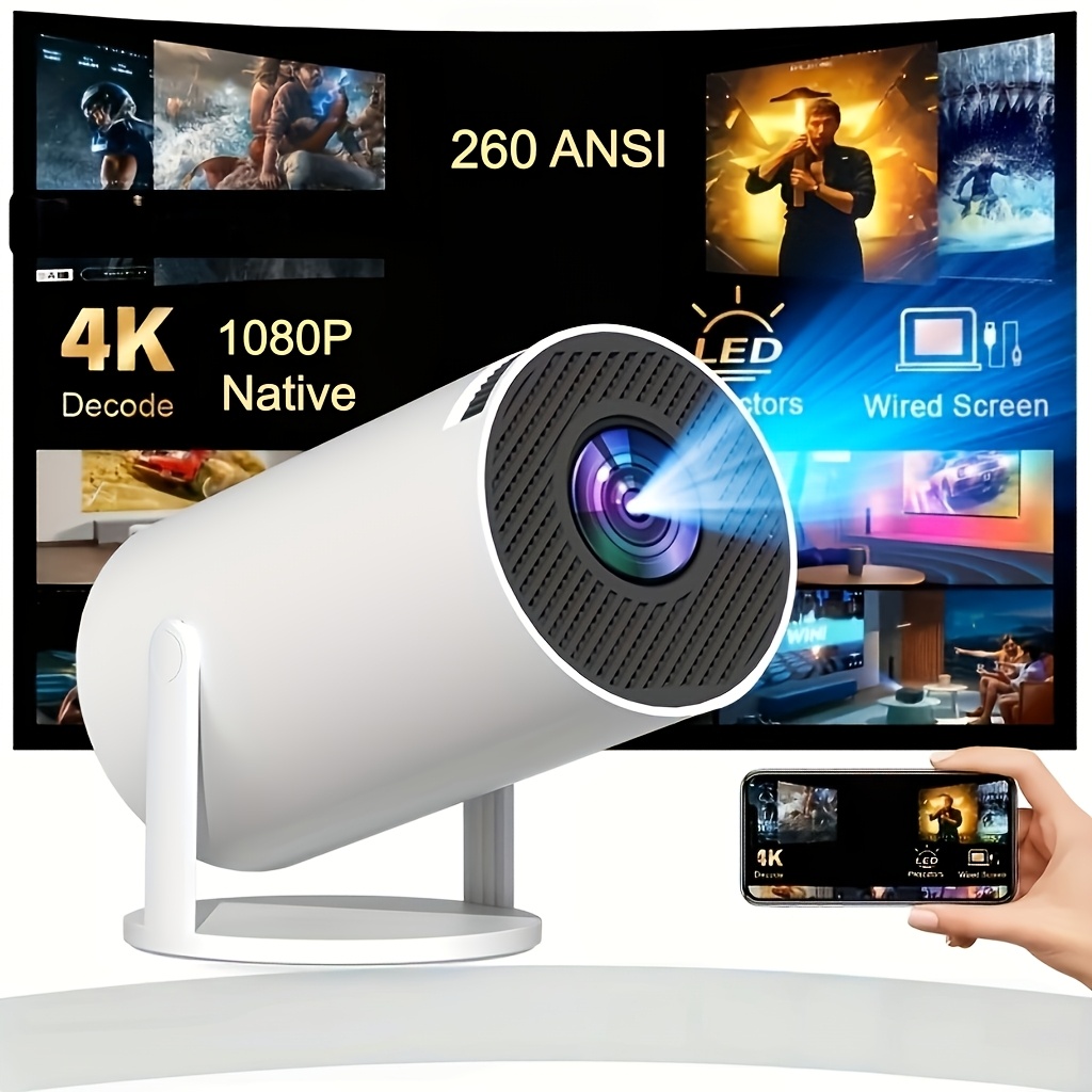 TEMU Pro Mini Portable Projector With Local 1080p, 260 Ansi, Smart Projector With Wifi 6, Screen Adjustment, 180 Degree Rotation, Home Theater Video