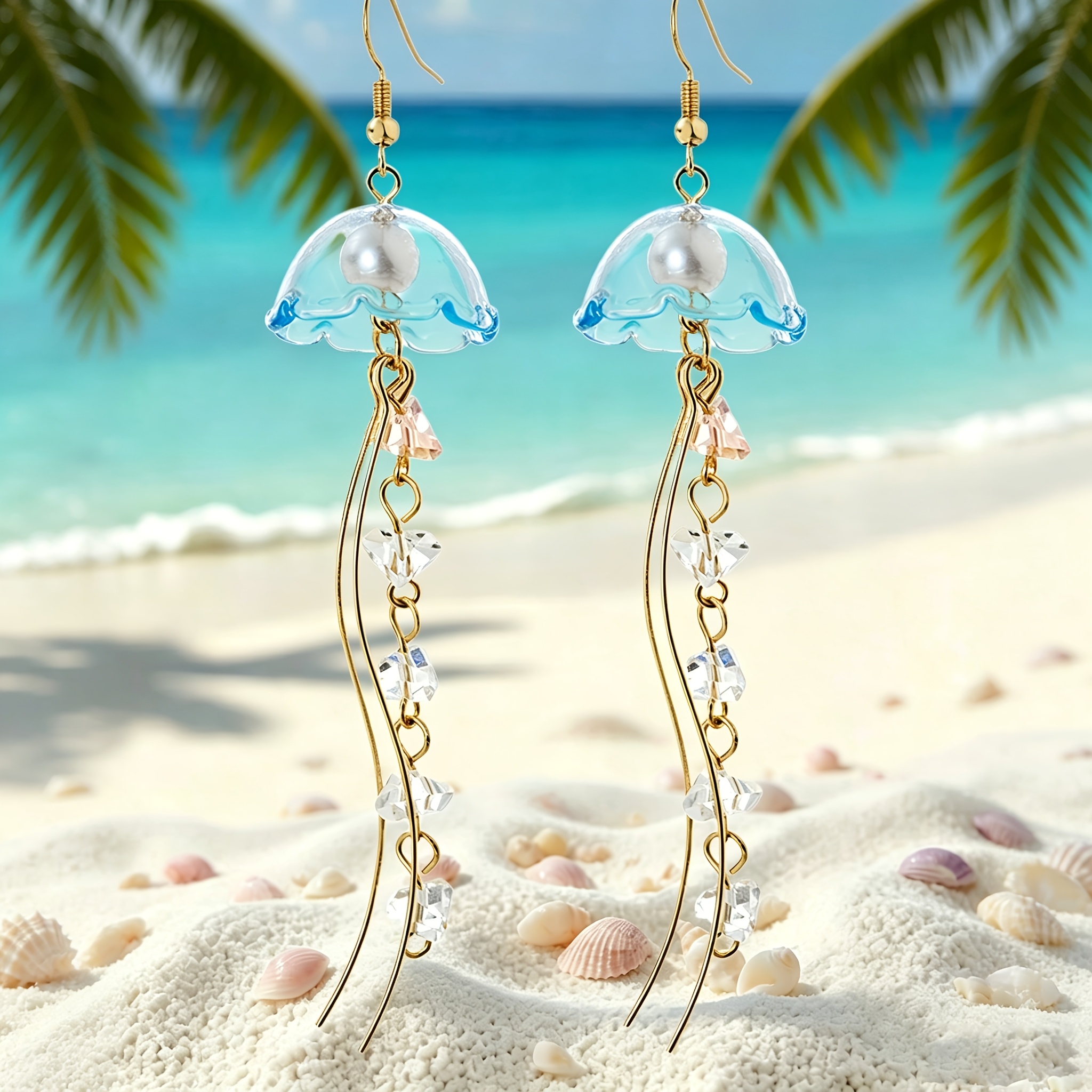 TEMU 1 Pair Of Ocean-themed Acrylic Pendant Long Tassel Beaded Women's Earrings, Suitable For Vacation And Daily Wear