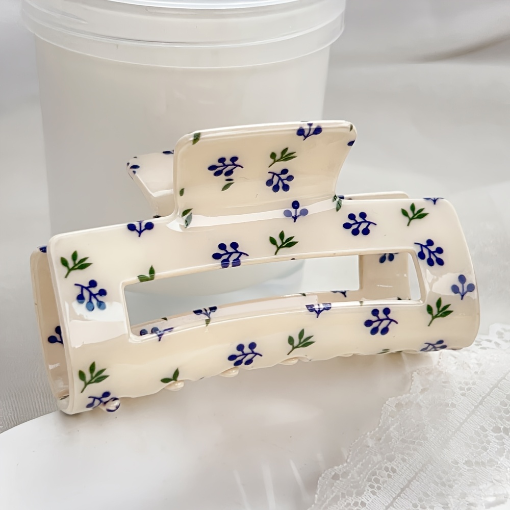 E-shop 1 Stück Bofeiya Retro Blumen-Haarspange – Große rechteckige Haarklammer mit lebendigem Blumenmuster, süßes Design für Damen, mittelgroßer