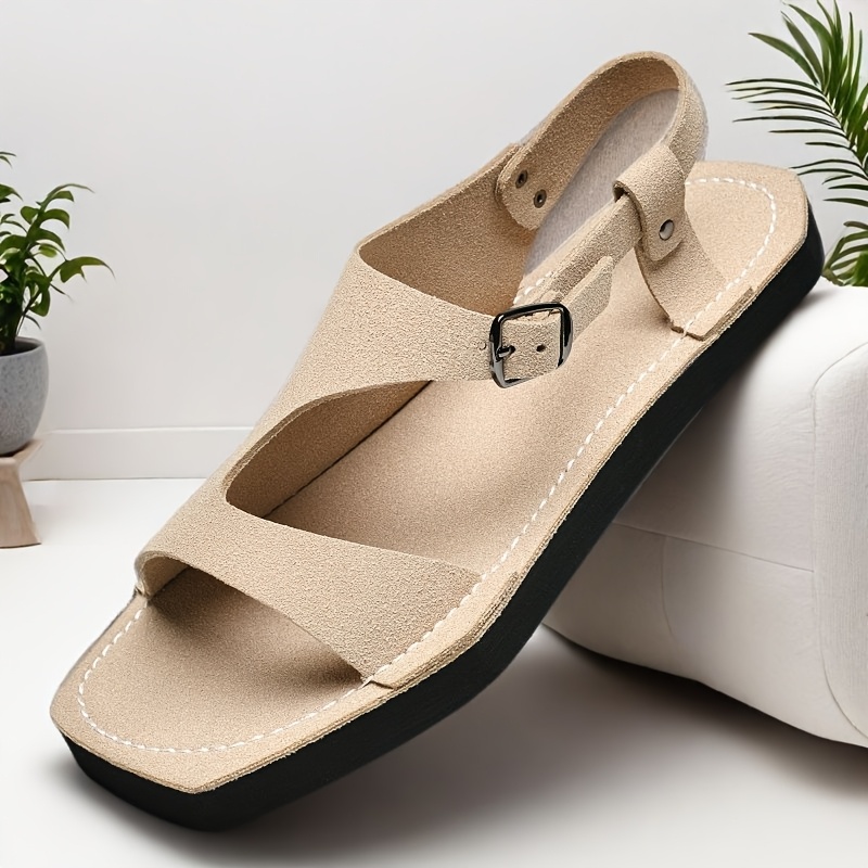 mens summer sandals slip on lightweight breathable pu upper with adjustable strap non slip thick   sole for casual beach outdoor wear yellow tan eu 38 47 strappy sandals minimalist   durable   insole vacation shoes    able footwear travel shoes Product details 8