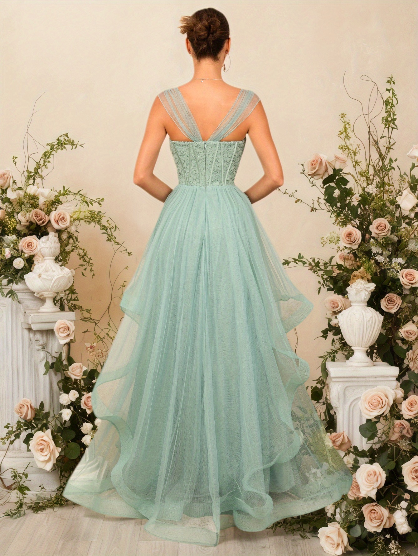 Festive Elegant Glossy One-Shoulder Sleeveless Bridesmaid Dress Romantic  Layered Design Suitable for Mother'S * Show * Fashion Prom