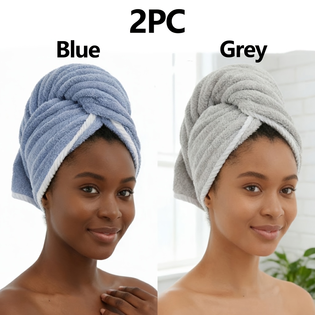 TEMU 【2個セット】厚手キャンディストライプ フリース ヘアドライヤーキャップ、理想的なバスルームアクセサリー、バスルームヘッドスカーフ