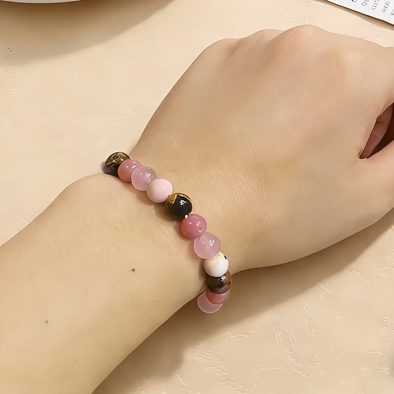 2pcs Pink Cherry Blossom Agate Tiger Eye Bracelet Set