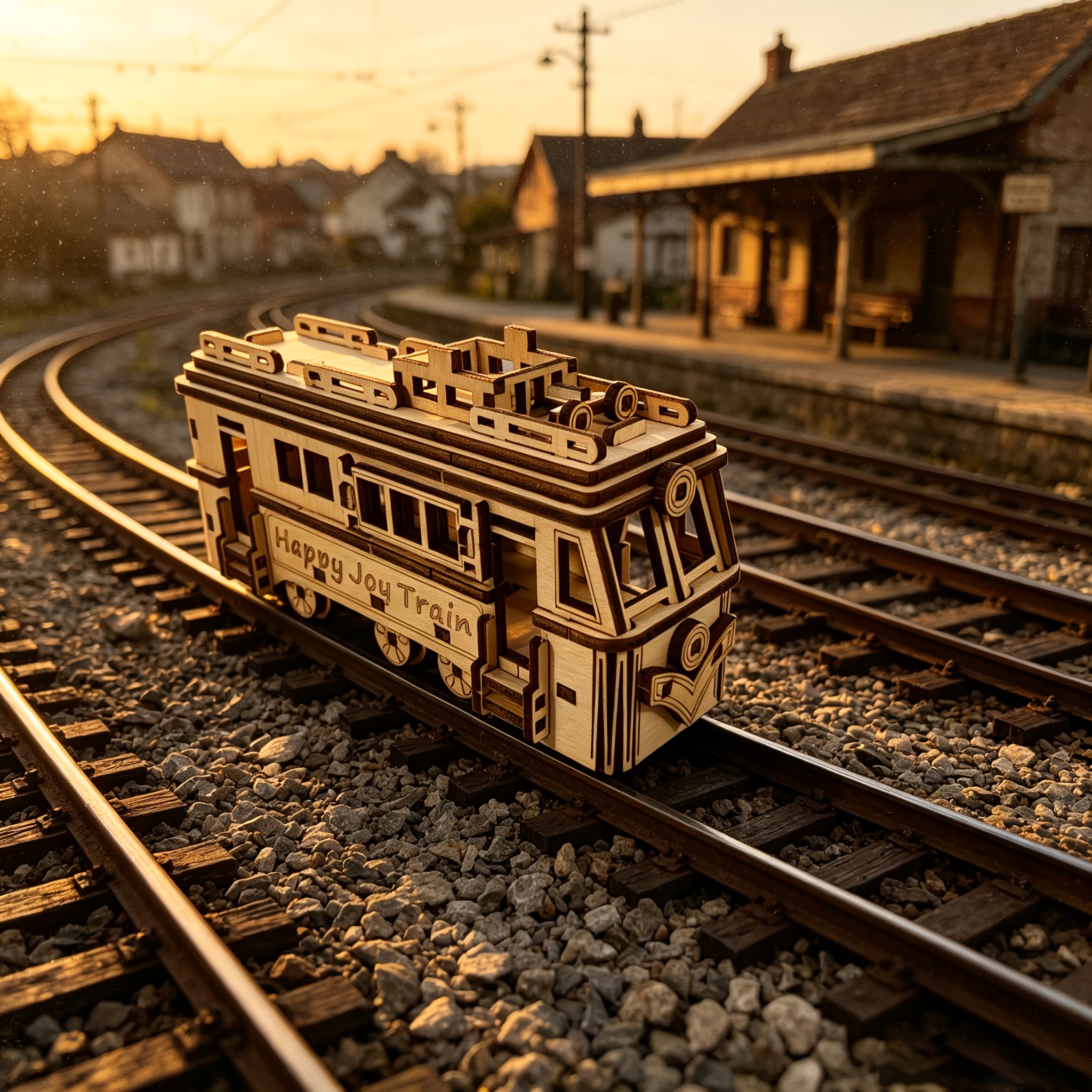Wooden Tram Craft Ornament, 3D Puzzle Model