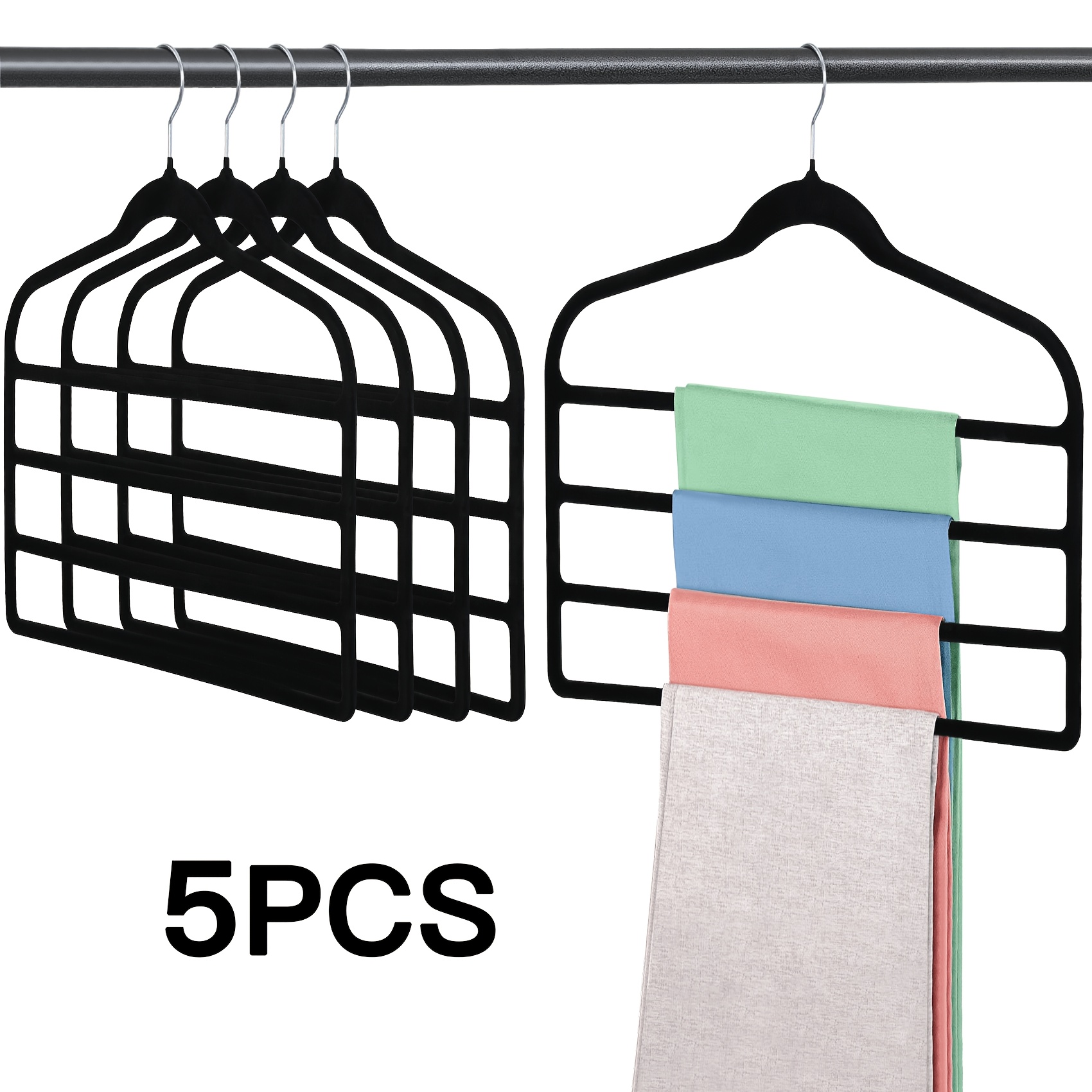 TEMU 4-tier Flocked Pants Hangers -5pcs Hanger Organizer For Trousers, Skirts & Slacks, Space-saving Closet For Wardrobe Organization