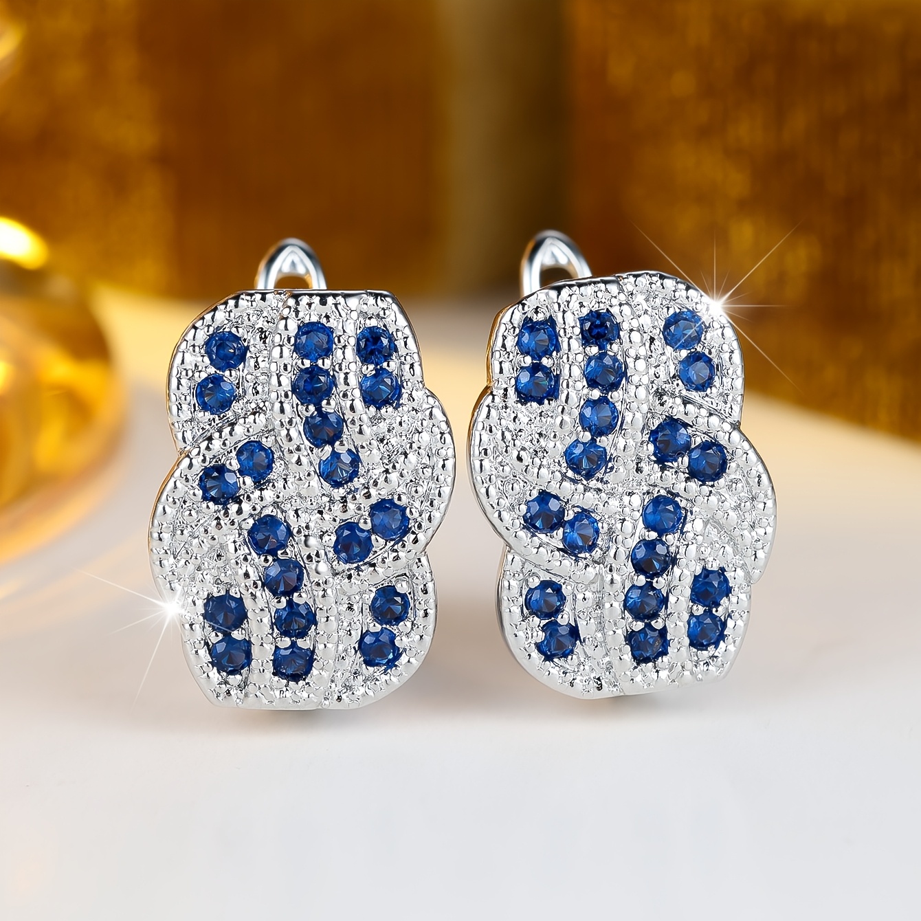 Elegant Round Synthetic Zirconia Wave-Shaped Earrings