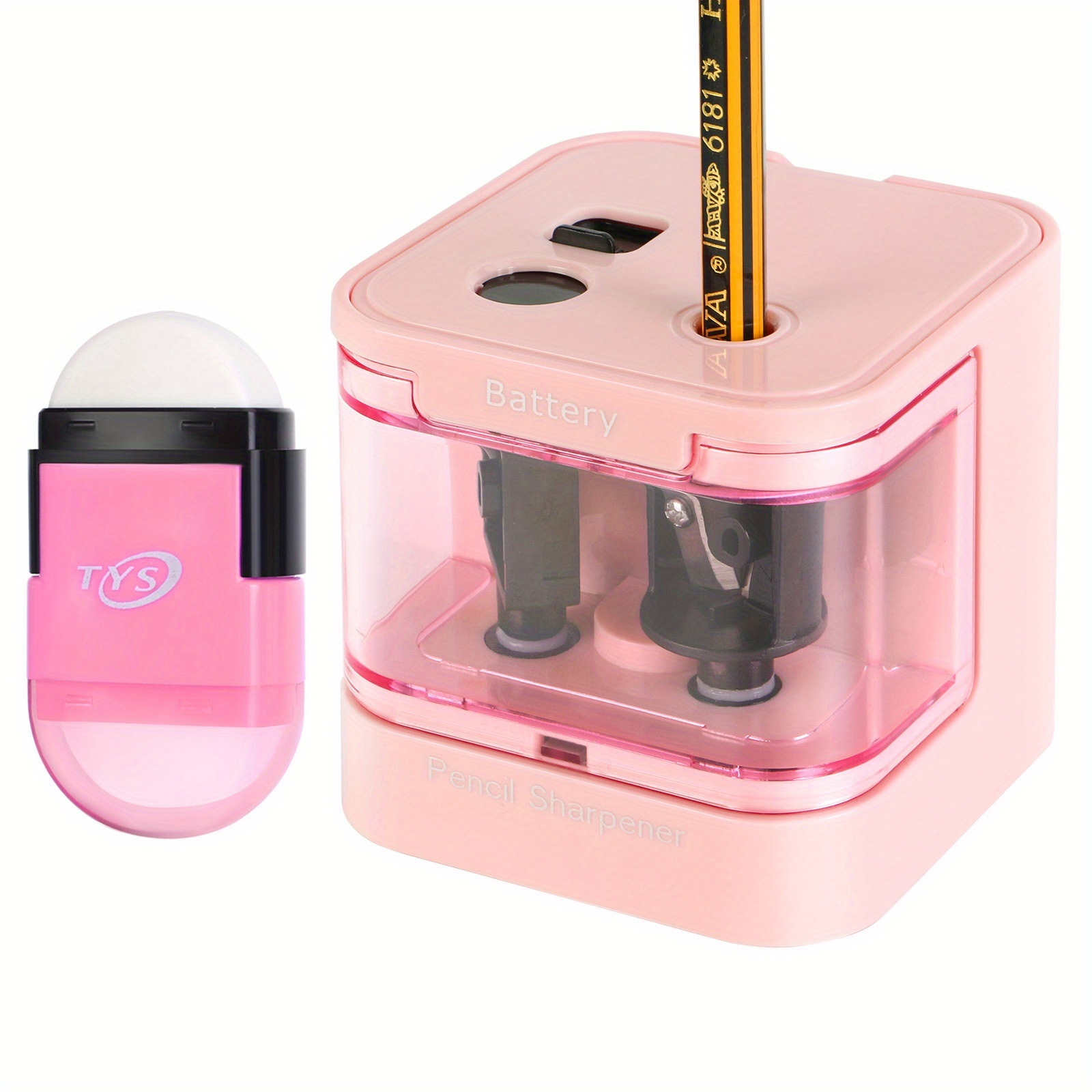 Double-Hole Electric Pencil Sharpener Eraser, 2pcs Stationery Set,  Push-In Automatic Pencil Sharpener, Battery Powered (Batteries Not  Included)