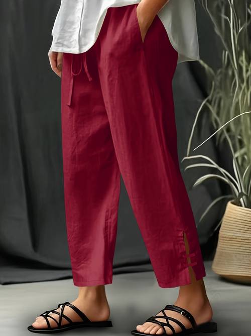 plus size plus size xiaofus directional new stylish plus size womens textured elastic waist decorative rope tapered pants with elegant split cuffs