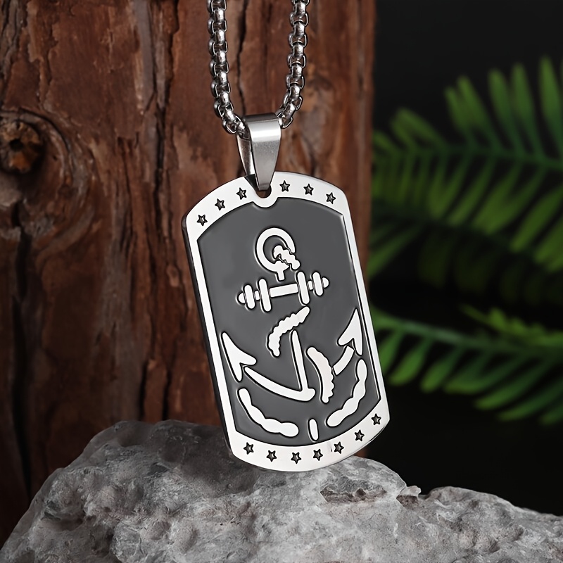 Classic Square Pendant Necklace, Anchor Pattern