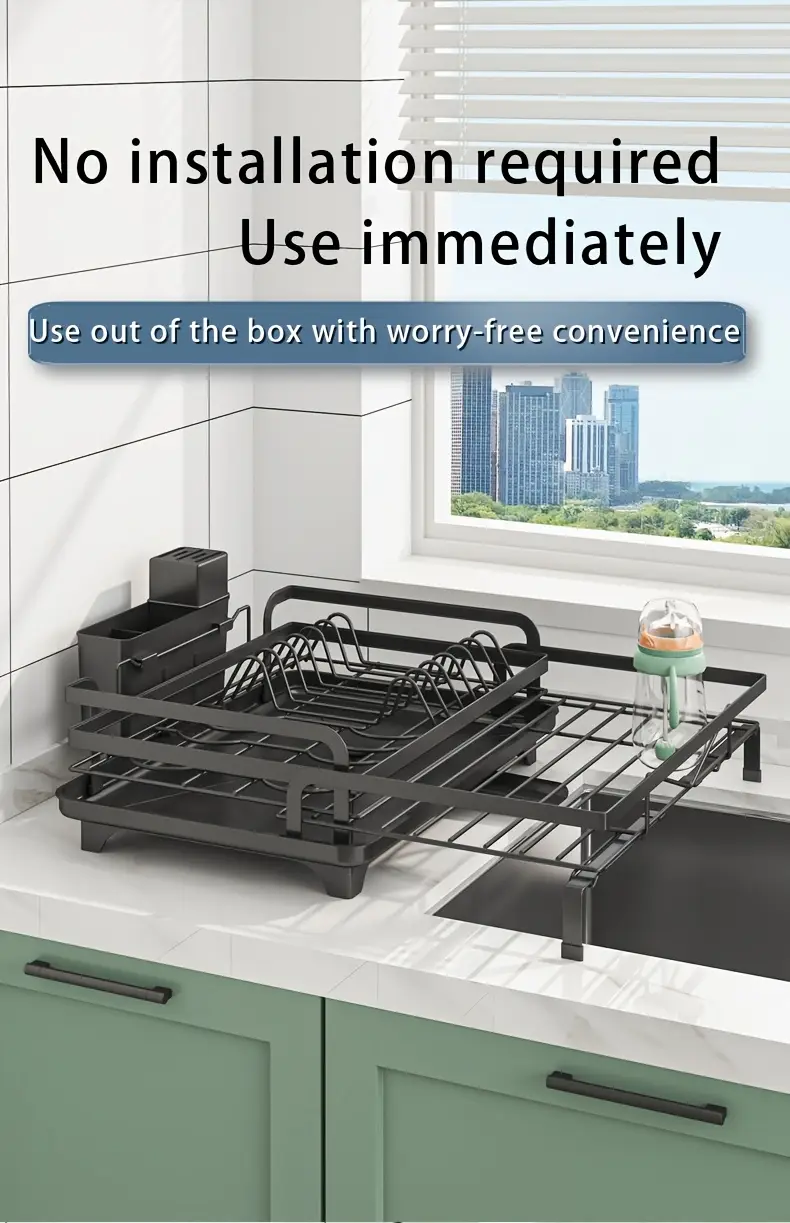 2 in 1 expandable rust resistant metal dish drying rack with pan slots utensil holder and for space saving kitchen counter and sink organization Product details 3