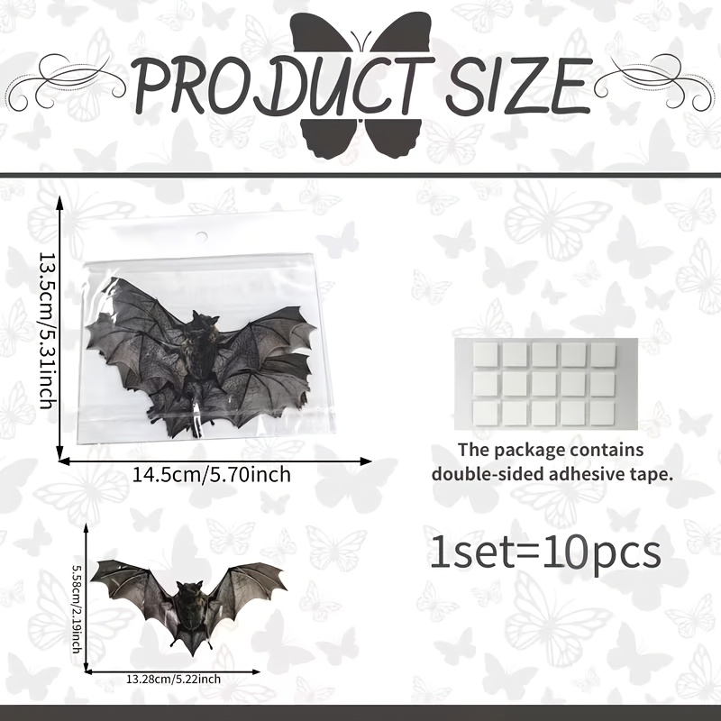 TEMU 1 Set Of 10pcs 3d Retro Realistic Bat Wall Stickers, Halloween Horror Theme Bat Wing Decals, Home Wall Window Festive Decoration