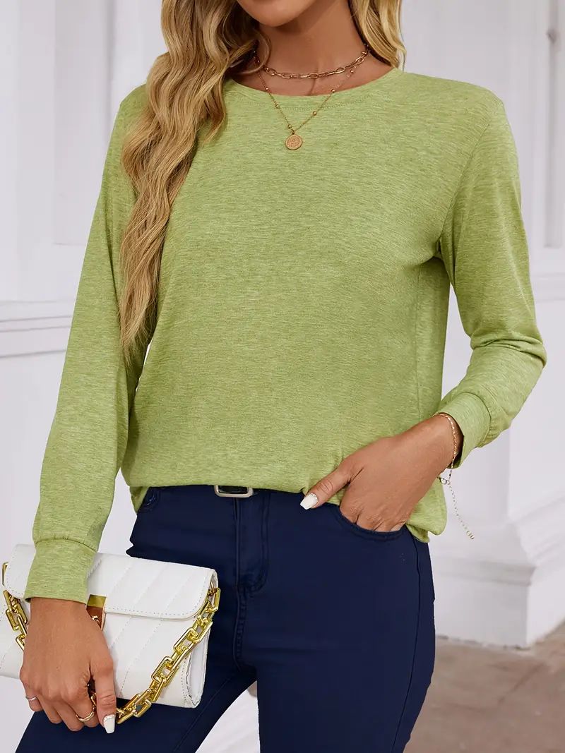 solid color crew neck t shirt casual long sleeve t shirt for womens clothing Product details 21