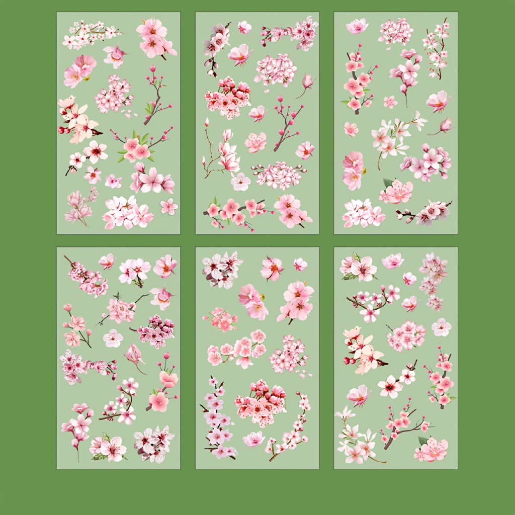 TEMU 6 Paquetes Grandes de Pegatinas de Calidad de en Flor, con Diseños de /Melocotón y Otras Plantas Súper Relajantes. Material de Calidad que se