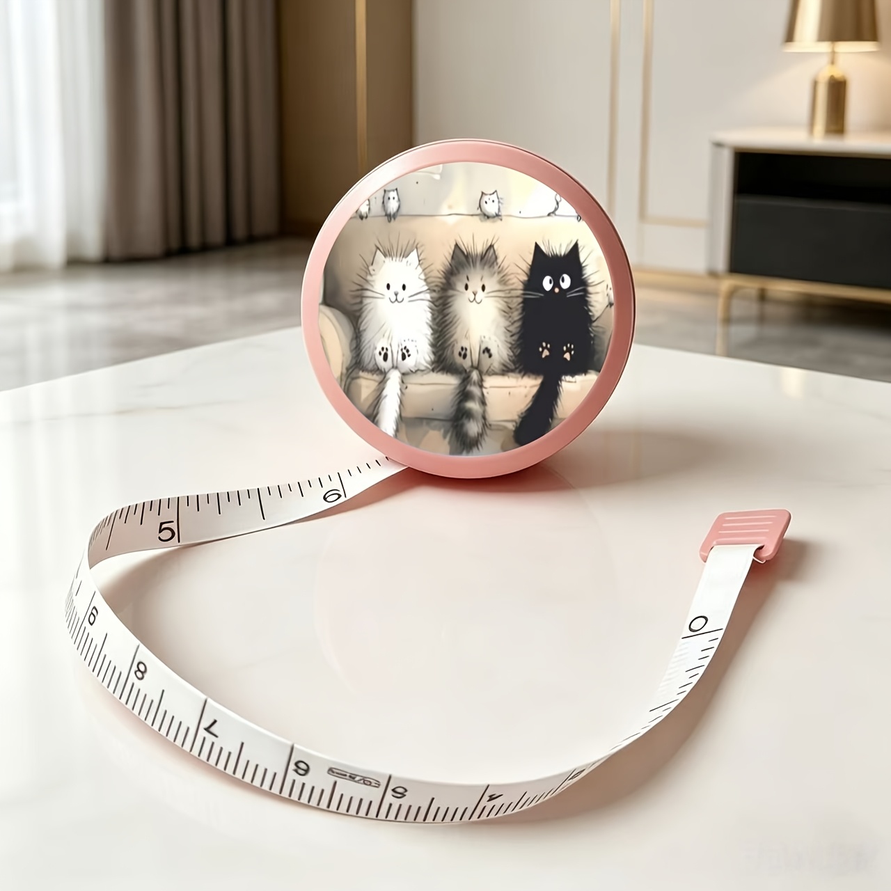 TEMU 1pc 150cm/60 Inches Individual Scale [3pcs Fluffy Kittens Print] Retractable Tape Measure Mini Portable Soft Leather Ruler Home Body Measurement
