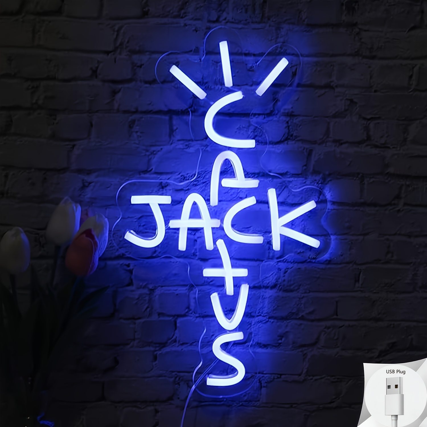 TEMU 1pc Vivid Blue Neon Light - Usb Powered Wall Art, Stylish Crystal Decoration, Suitable For Bedroom, Home Bar, Or Parties - Home Theme, For