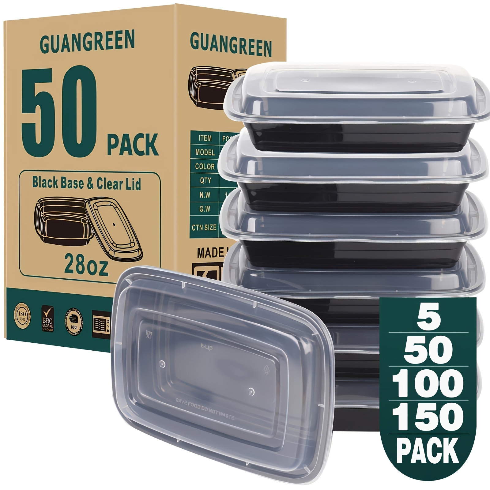 28oz rectangular disposable food containers with lids microwave safe meal prep boxes   in 5 50 100 150 packs