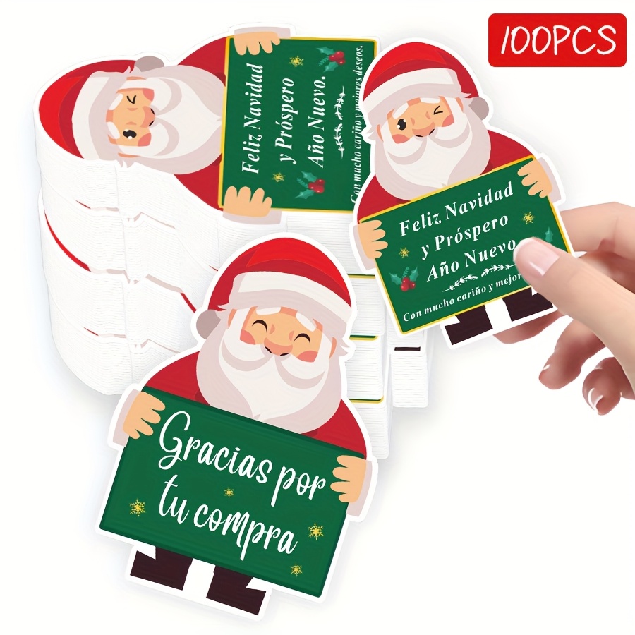 TEMU 25/50/100 tarjetas de regalo navideñas de Santa Claus en español - Gracias Compra & Navidad, tarjetas de felicitación para empaque, pequeñas