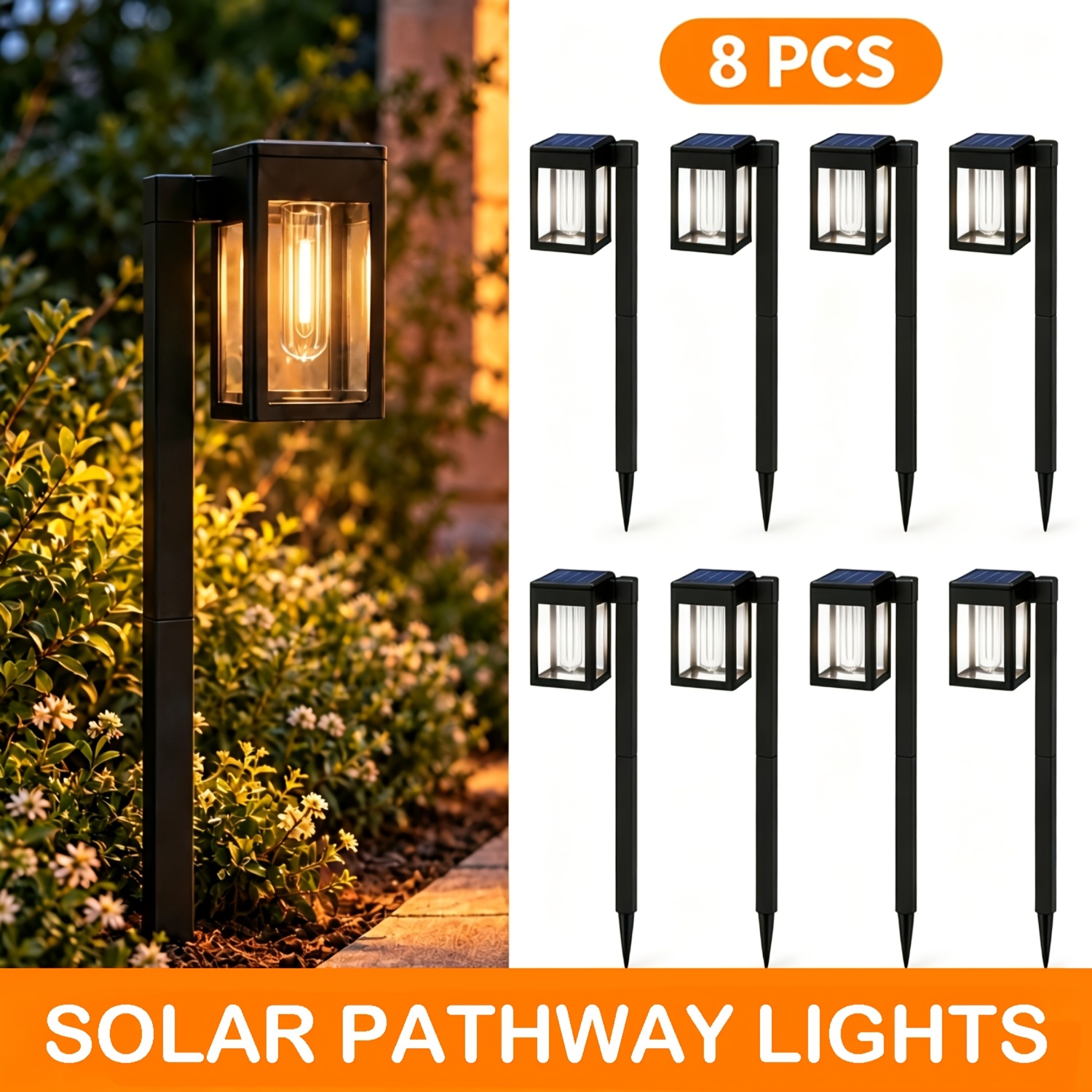 TEMU Solar Powered Pathway Lights Outdoor, Ip44 Led Landscape Garden Lights, Auto Dusk To Dawn, Warm White Yard Walkway Lighting, 4/6/8 Pack