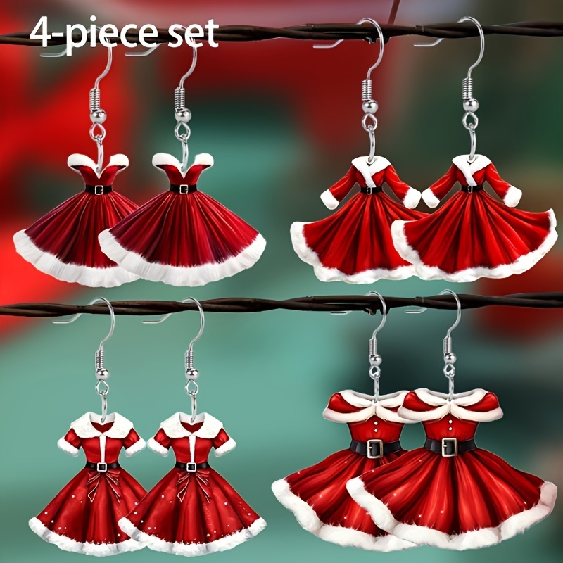 

Christmas Multi-piece Set 1/2/4 Pairs Bohemian Style Acrylic Material Christmas Costume Pendant Earrings Set Suitable For , Unique And Gift Christmas Gift Valentine's Day Gift