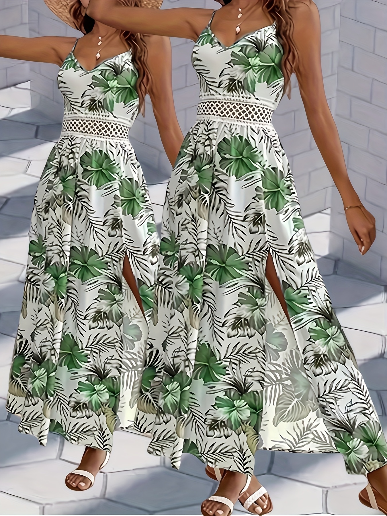halston heritage dress green Zapakasa Women Green Floral A-Line Applique Prom Dress Corset Lace-Up Back  Evening Dress with Slit main image 0