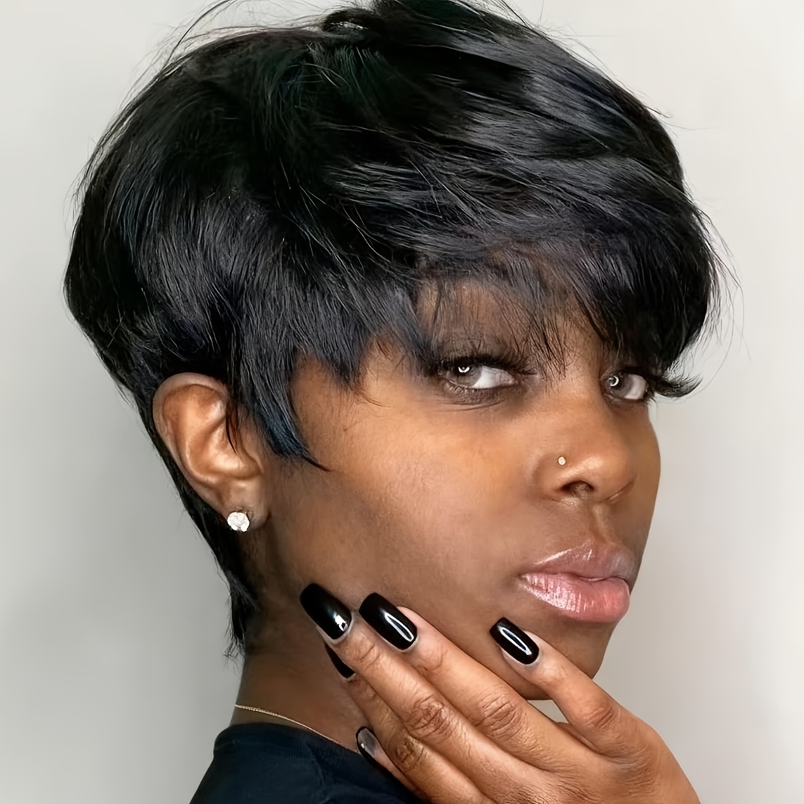 TEMU 1pc Women's Short Cut Wig - 150% Density Brazilian Human Hair, Basics , Machine Made , For Beginners