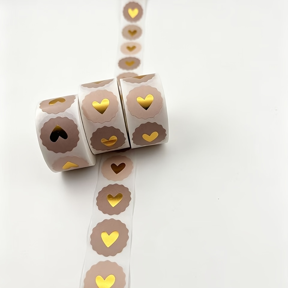 Image of 500pcs Heart-shaped Foil Stickers Suitable For Office Decor, Envelope Seals, Party Labels - Suitable For Wood Compatible For Supplies, Gift Box With Heart Foil Sheets For Party Decoration